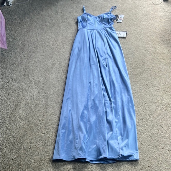Macy's Blue Pleated Spaghetti Strap Gown for Weddings - Picture 1 of 7